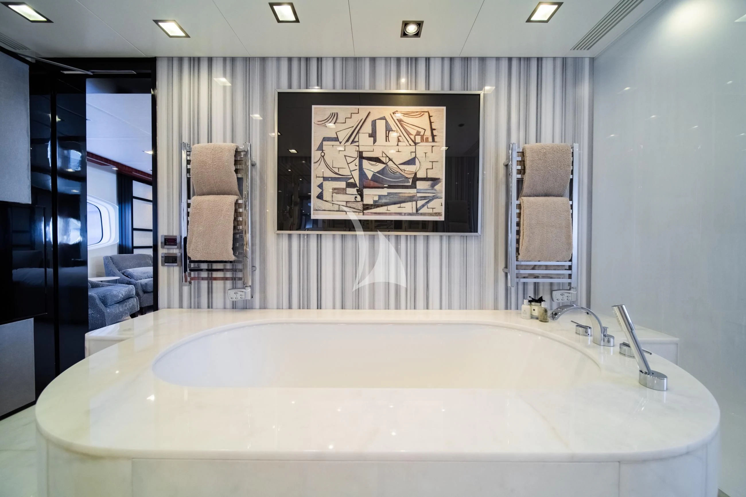 a bathroom with a large bathtub aboard HOLDIN' MY OWN Yacht for Sale