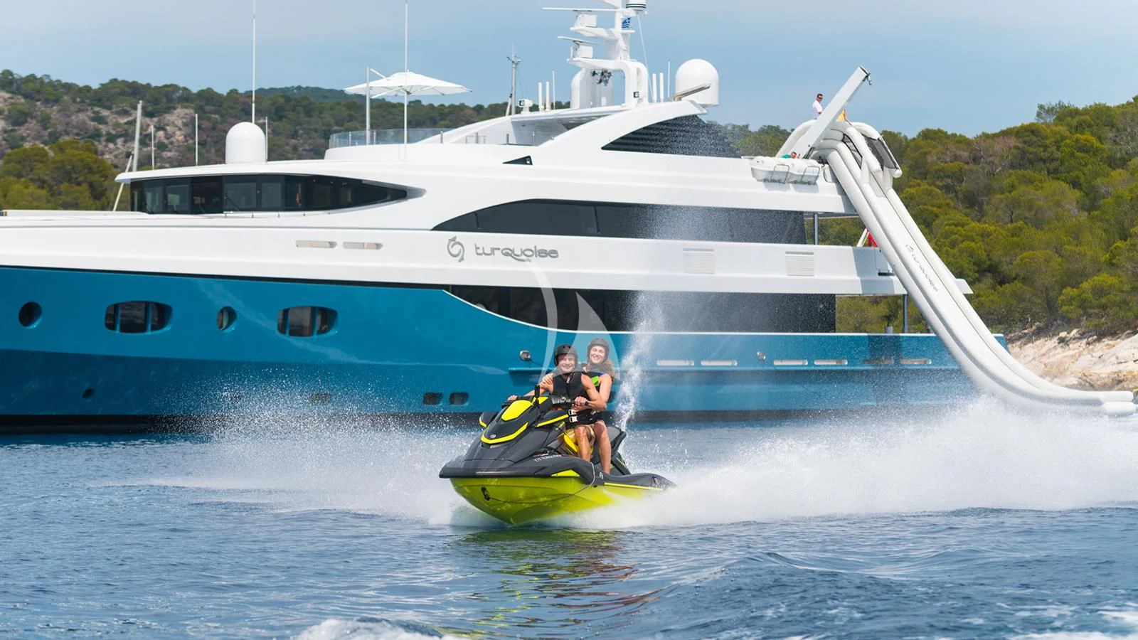 two people on a speed boat aboard HOLDIN' MY OWN Yacht for Sale