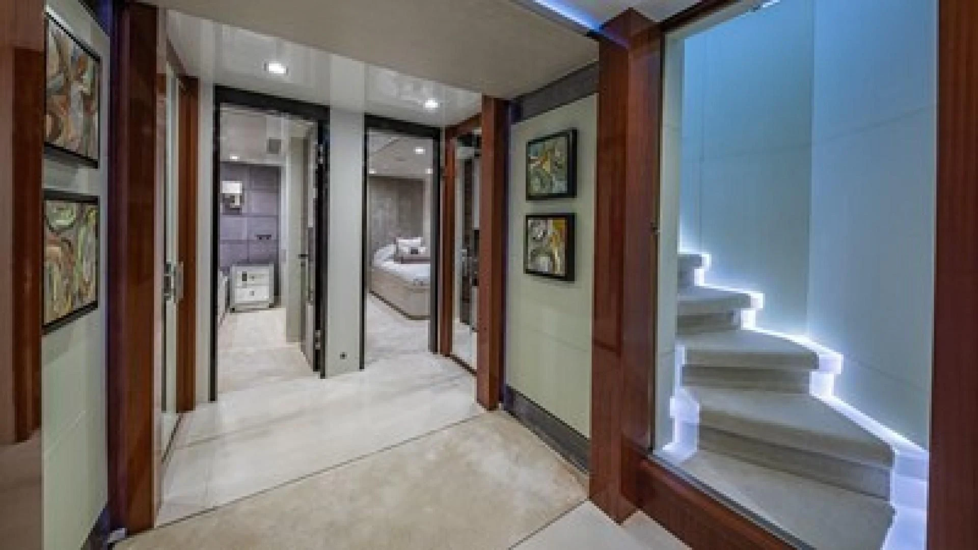a hallway with a glass door aboard HOLDIN' MY OWN Yacht for Sale