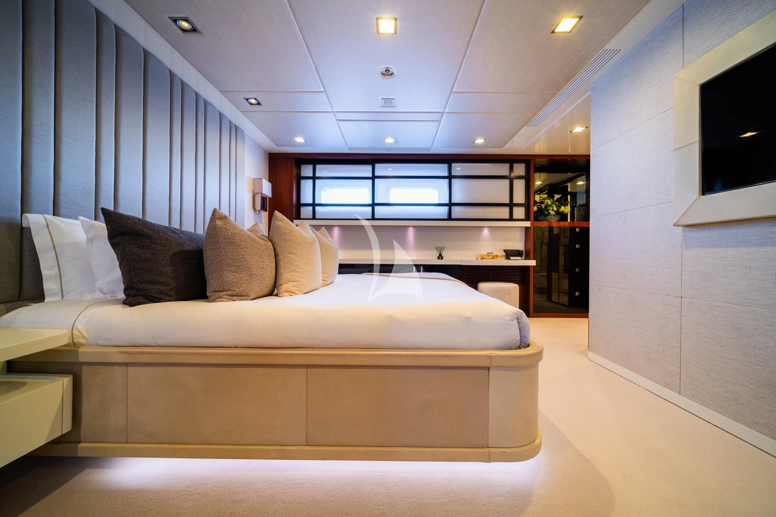 a large room with a couch and a table aboard HOLDIN' MY OWN Yacht for Sale