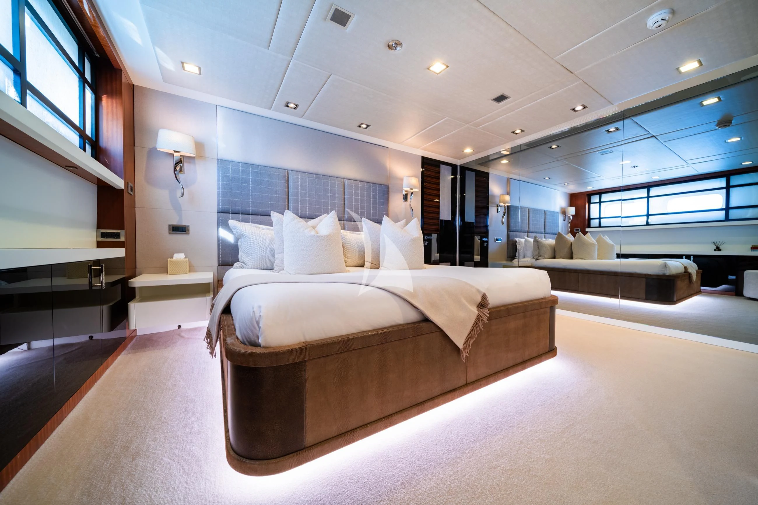a large bedroom with a large bed aboard HOLDIN' MY OWN Yacht for Sale