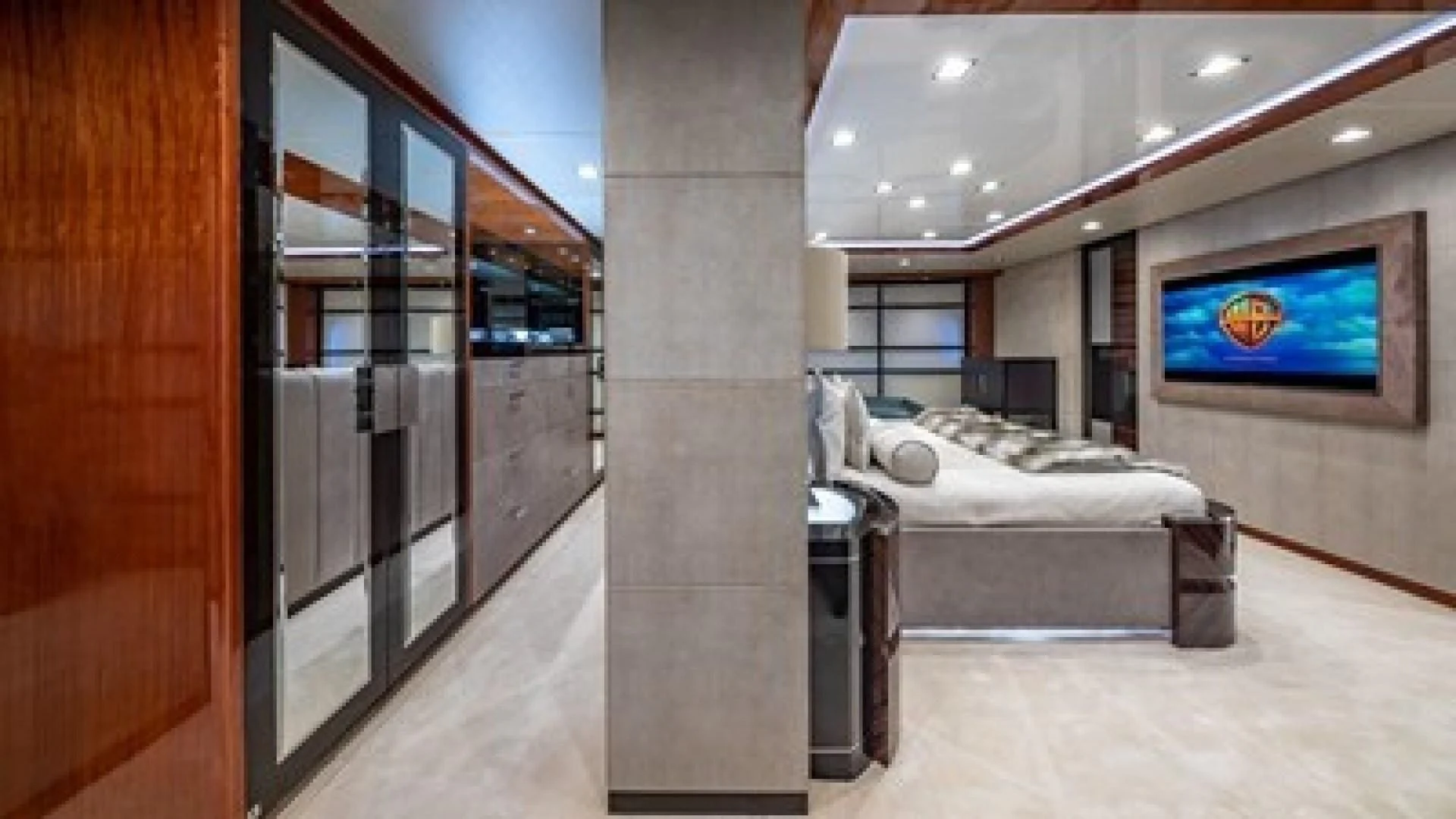 a room with a bed and a television aboard HOLDIN' MY OWN Yacht for Sale