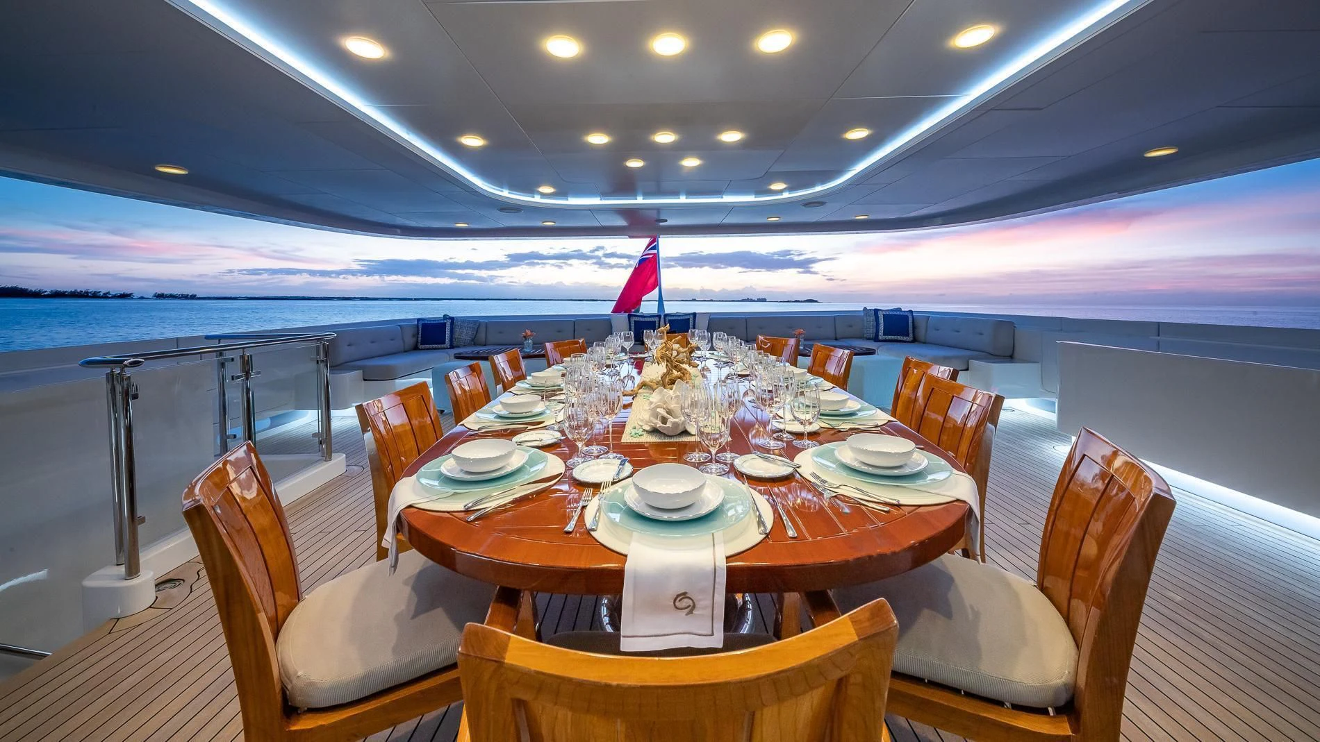 a dining table set for a dinner aboard HOLDIN' MY OWN Yacht for Sale
