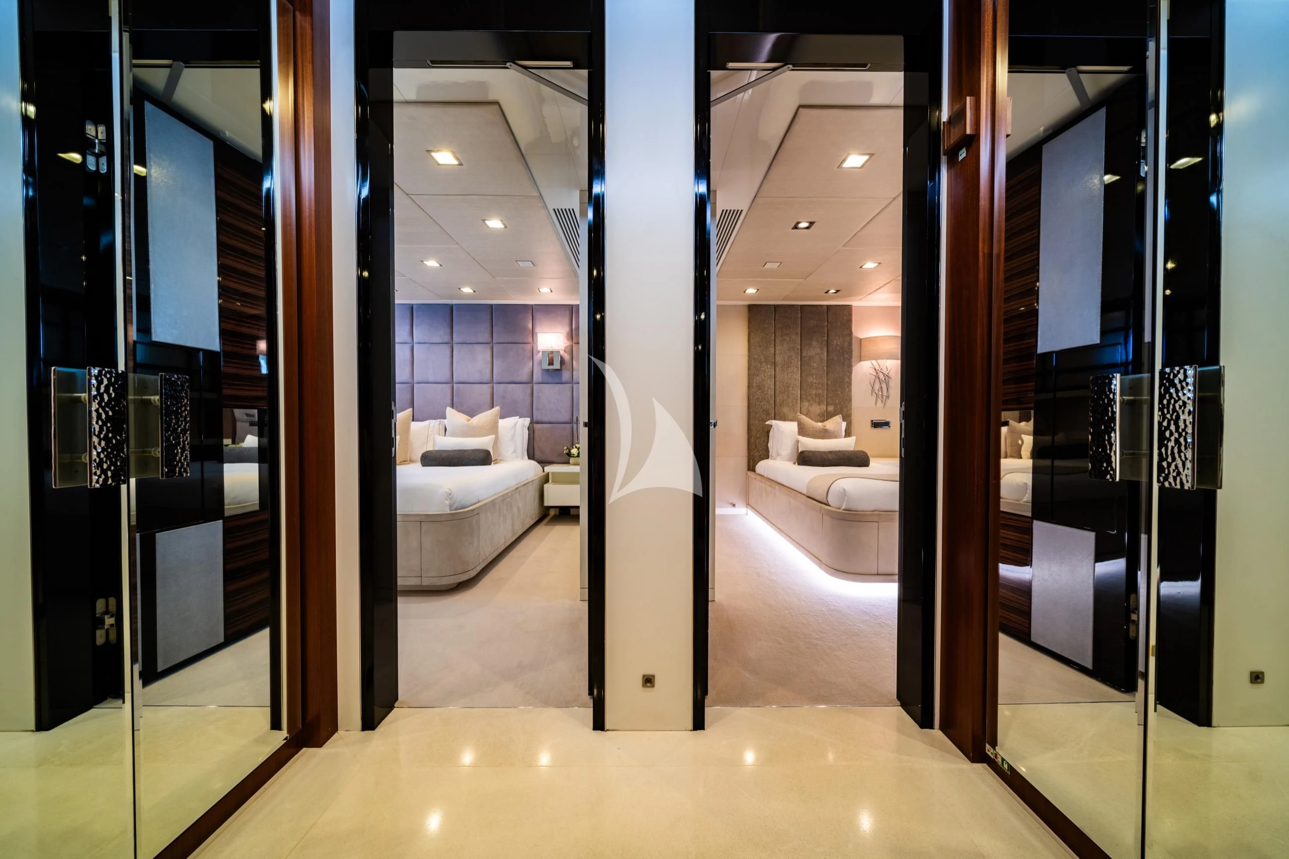 a bathroom with glass walls aboard HOLDIN' MY OWN Yacht for Sale
