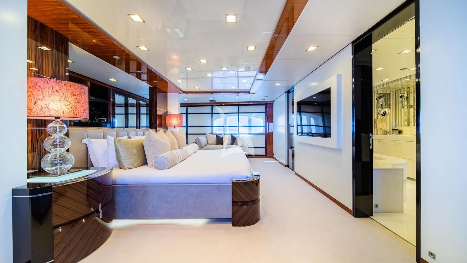 a large bedroom with a large bed aboard HOLDIN' MY OWN Yacht for Sale
