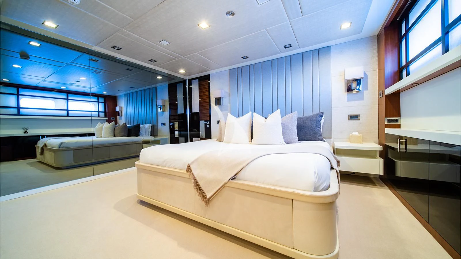 a room with a bed and a window aboard HOLDIN' MY OWN Yacht for Sale