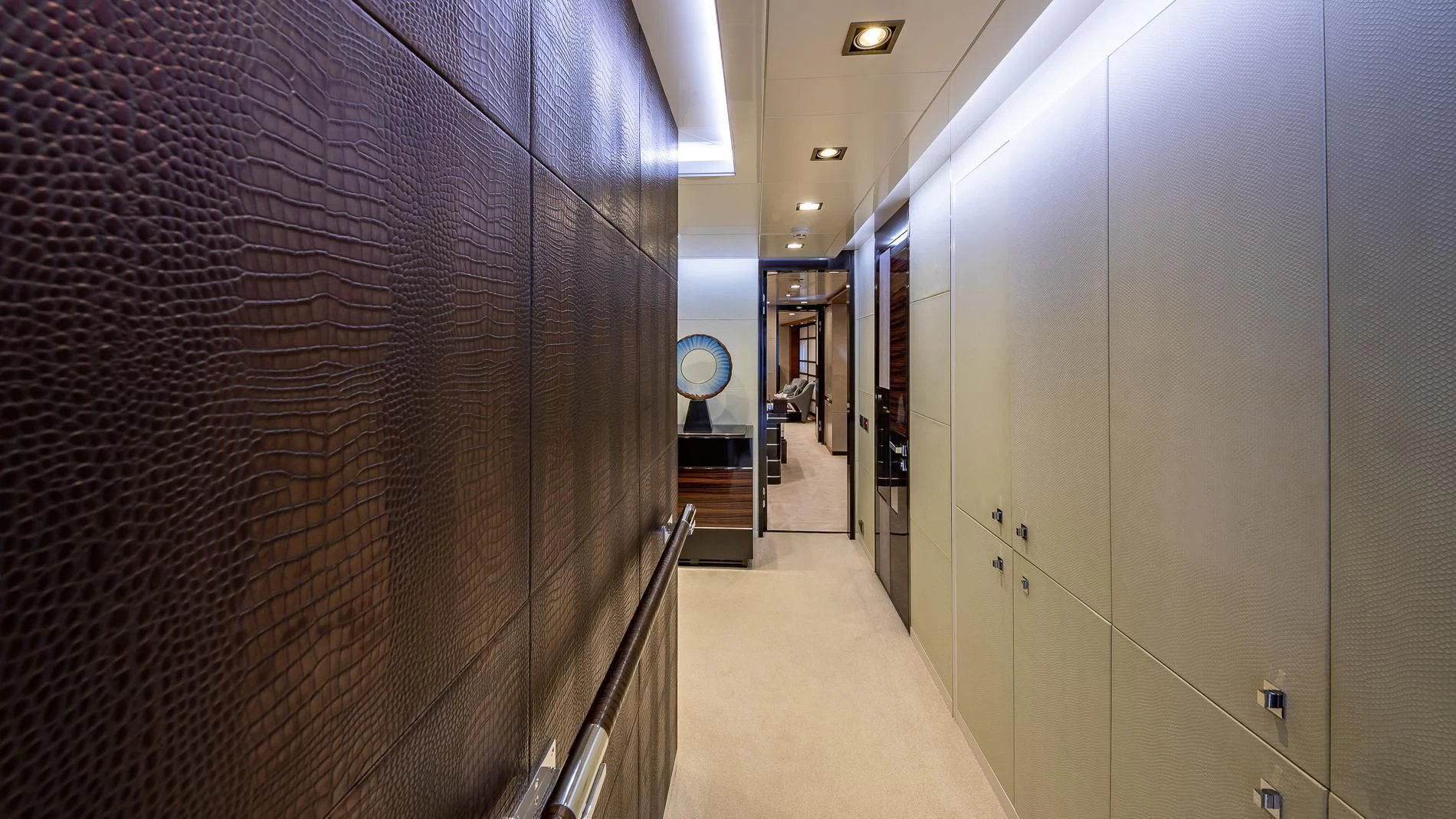 a hallway with a wall of lockers aboard HOLDIN' MY OWN Yacht for Sale