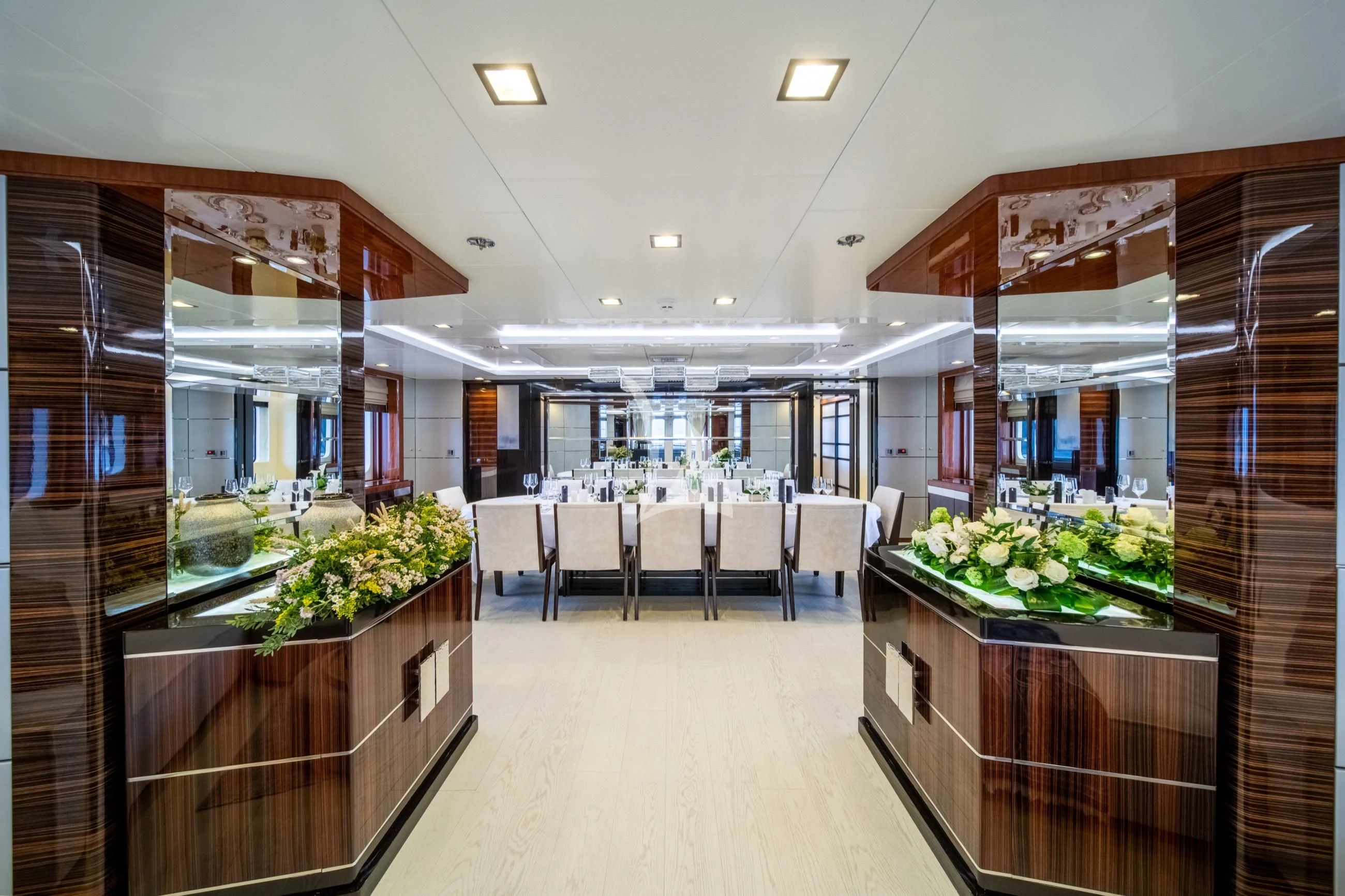 a large room with tables and chairs aboard HOLDIN' MY OWN Yacht for Sale