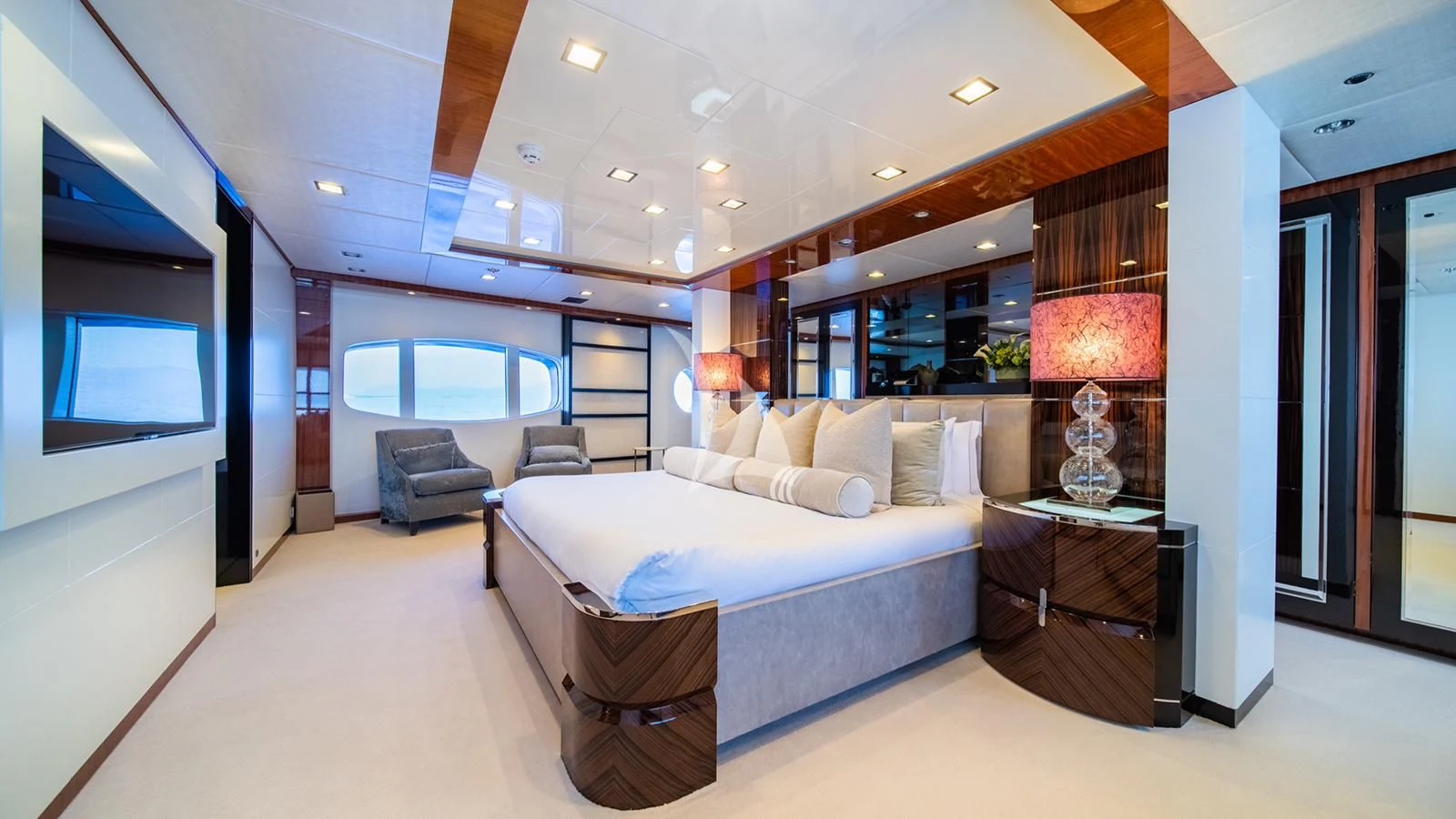 a large bedroom with a large bed aboard HOLDIN' MY OWN Yacht for Sale