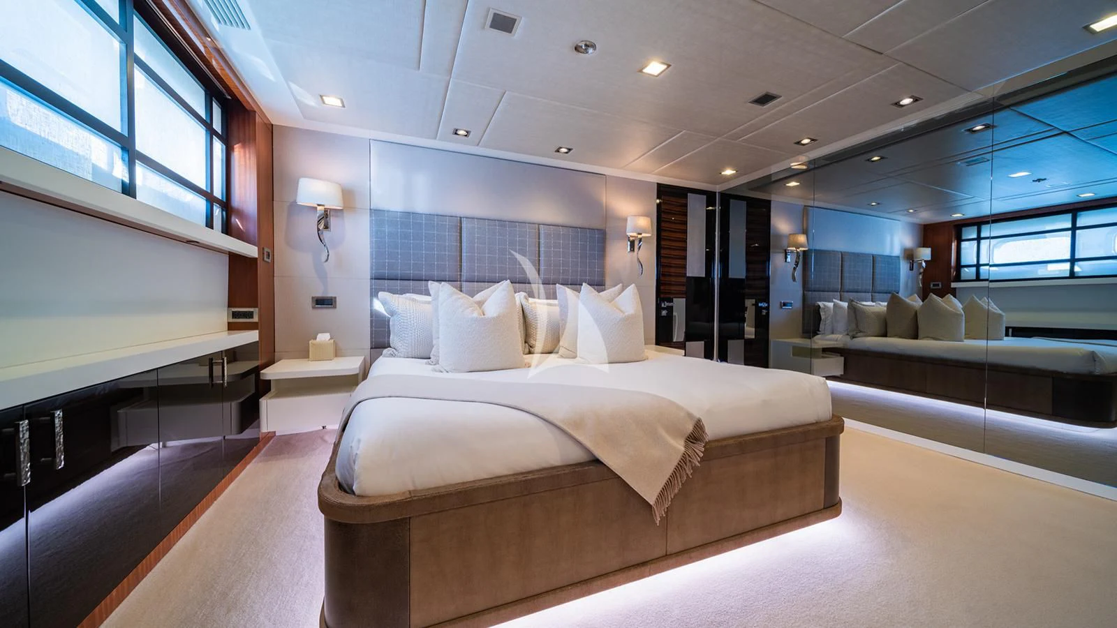 a large bedroom with a bed aboard HOLDIN' MY OWN Yacht for Sale