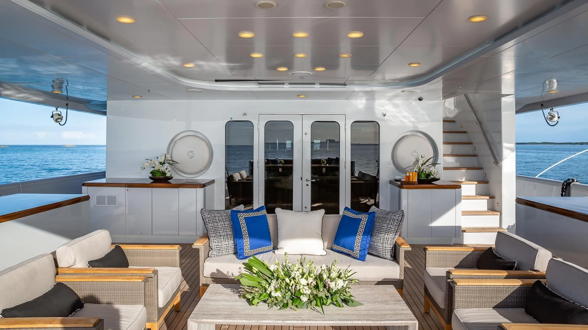 a room with a large window and a view of the ocean aboard HOLDIN' MY OWN Yacht for Sale
