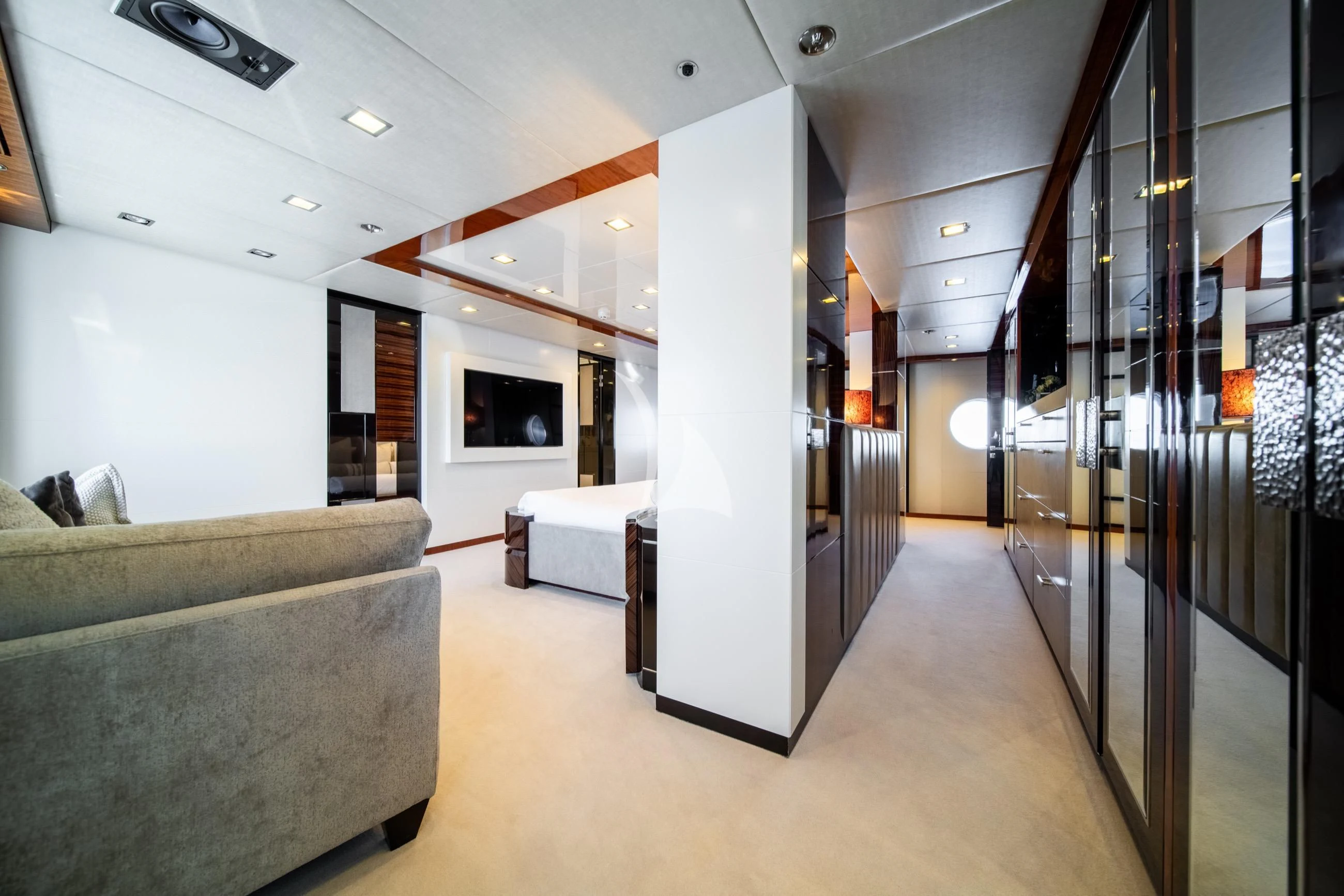 a large room with a couch and a tv aboard HOLDIN' MY OWN Yacht for Sale