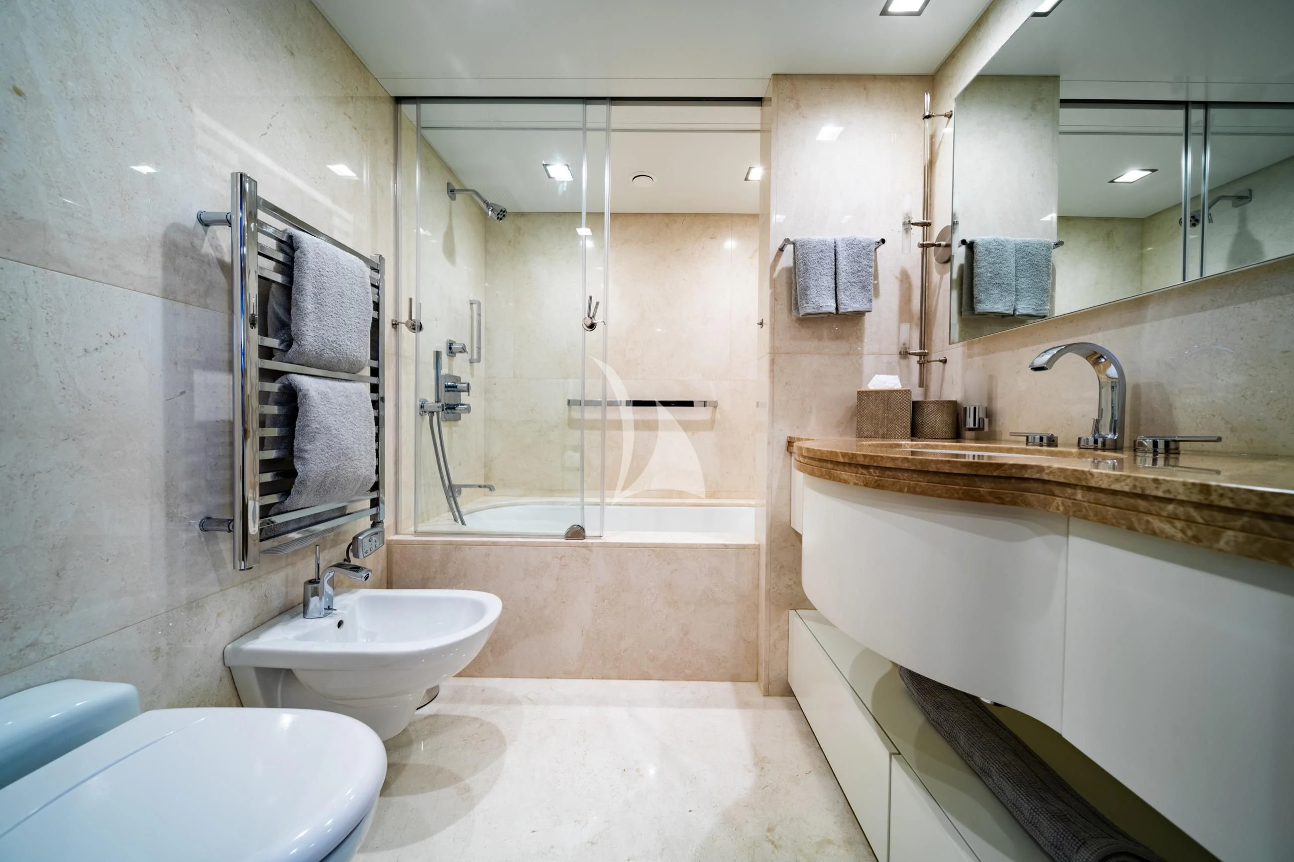 a bathroom with a sink and a bathtub aboard HOLDIN' MY OWN Yacht for Sale