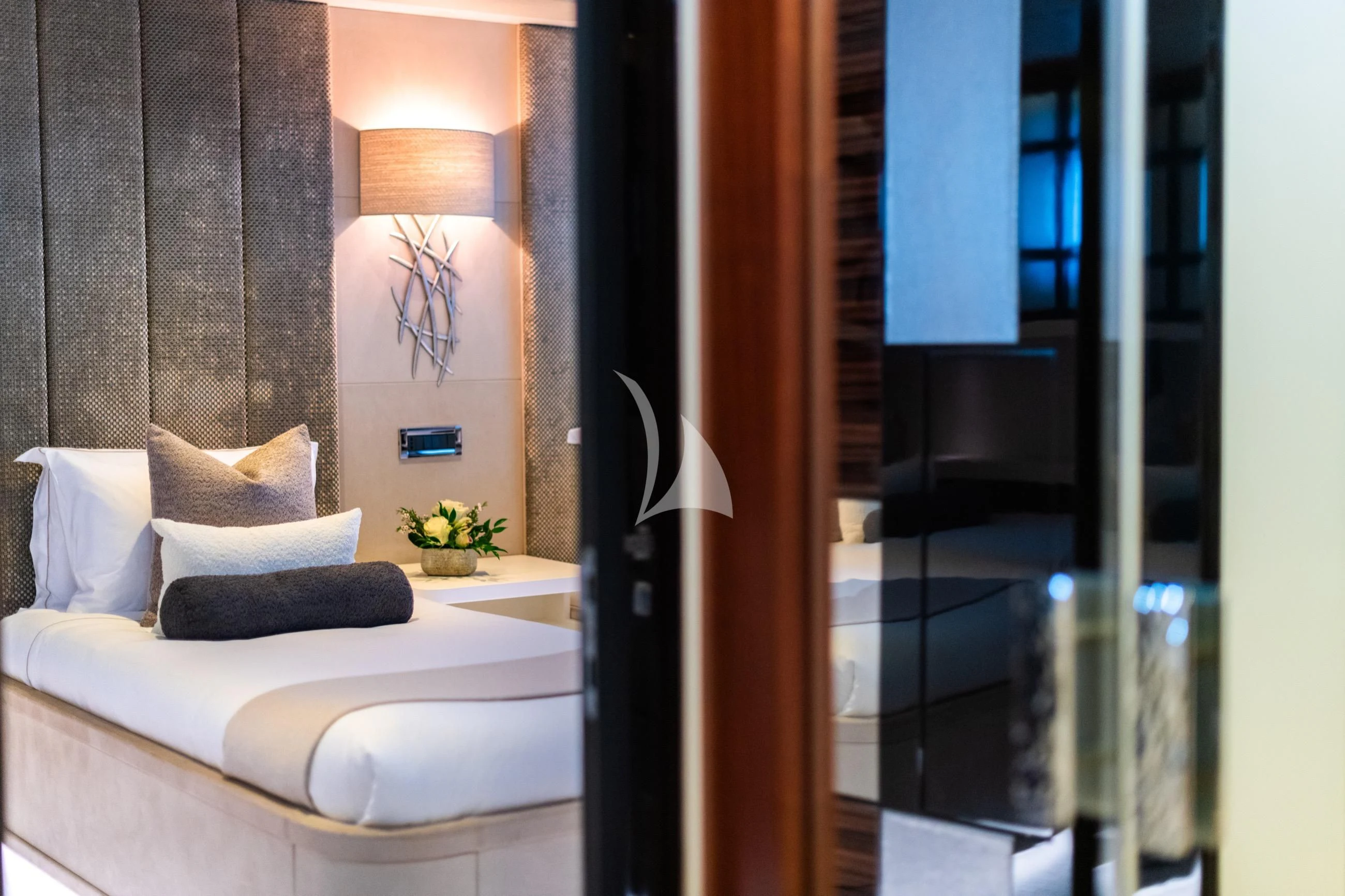 a room with a bed and a mirror aboard HOLDIN' MY OWN Yacht for Sale