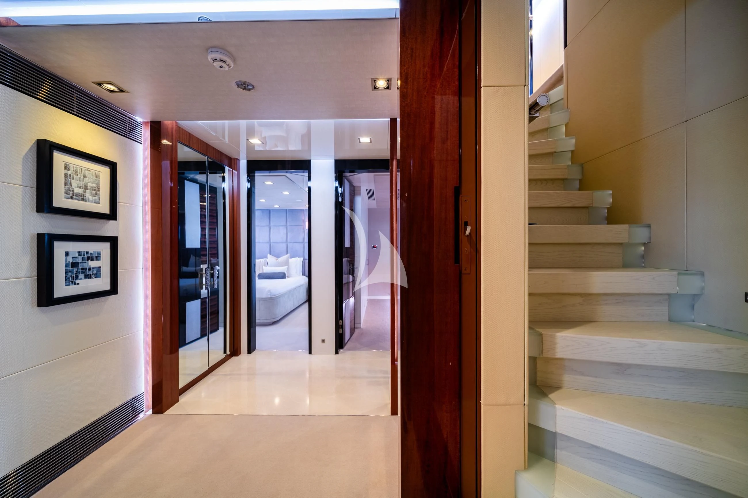 a hallway with a set of doors aboard HOLDIN' MY OWN Yacht for Sale