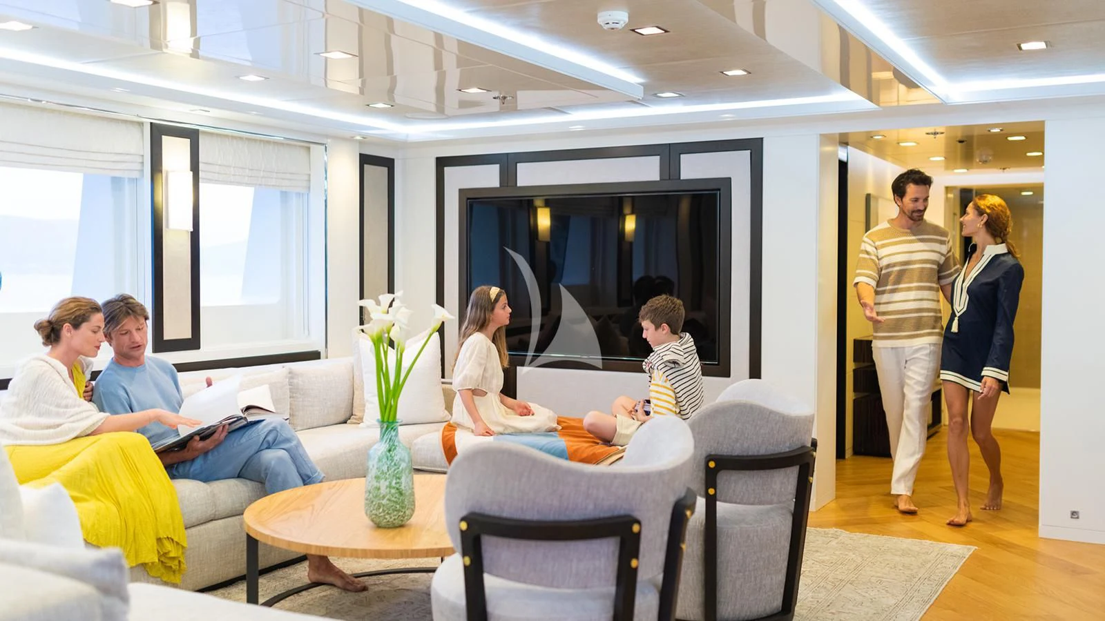 a group of people in a room aboard HOLDIN' MY OWN Yacht for Sale