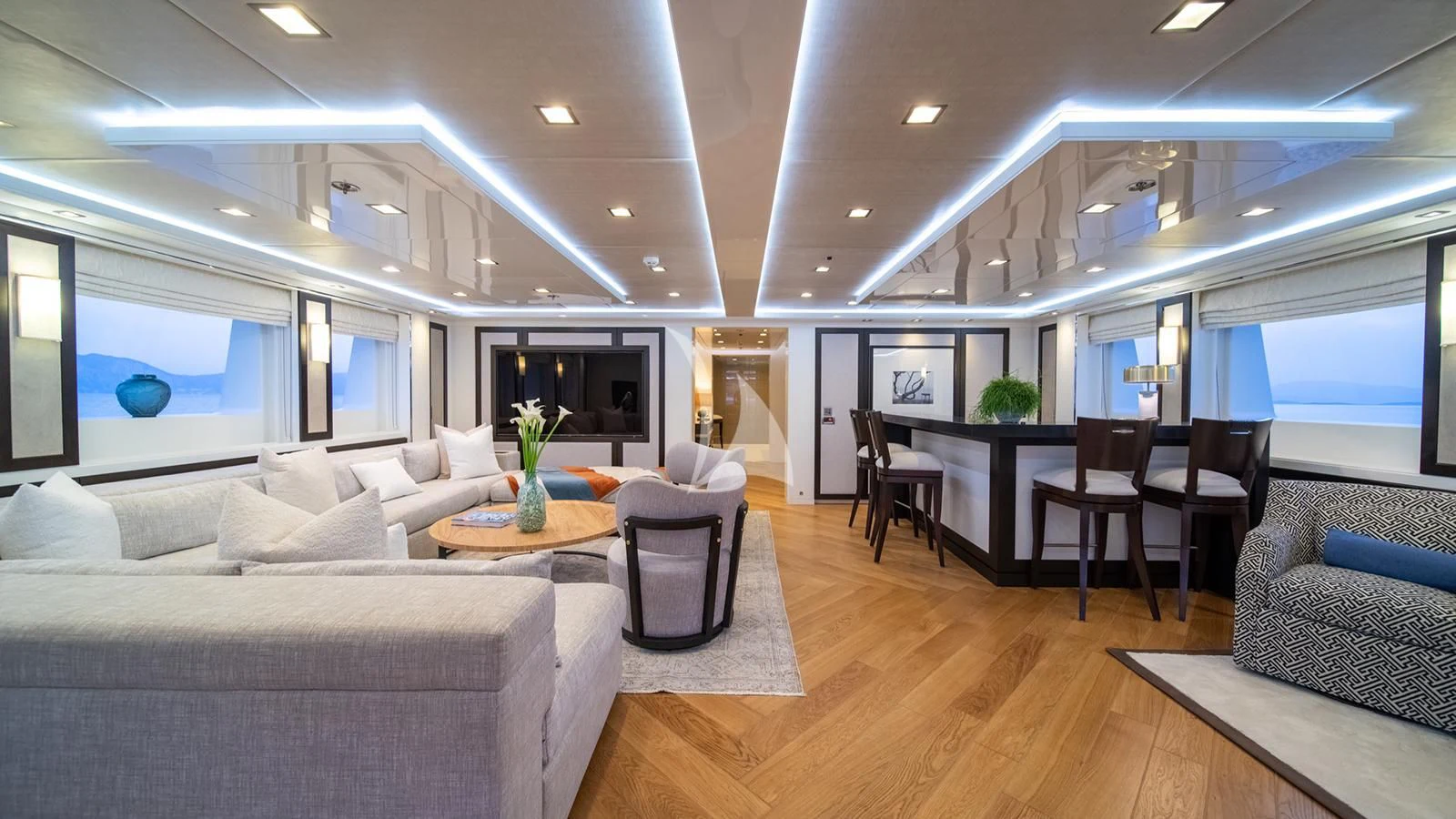 a living room with a couch and a table aboard HOLDIN' MY OWN Yacht for Sale