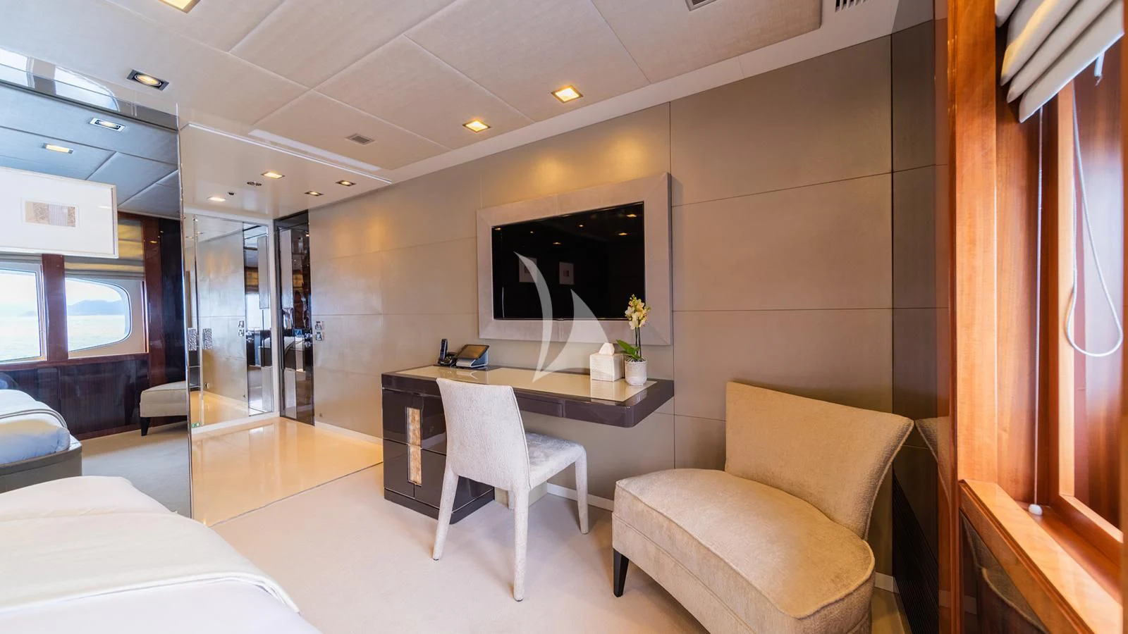 a room with a table and chairs aboard HOLDIN' MY OWN Yacht for Sale