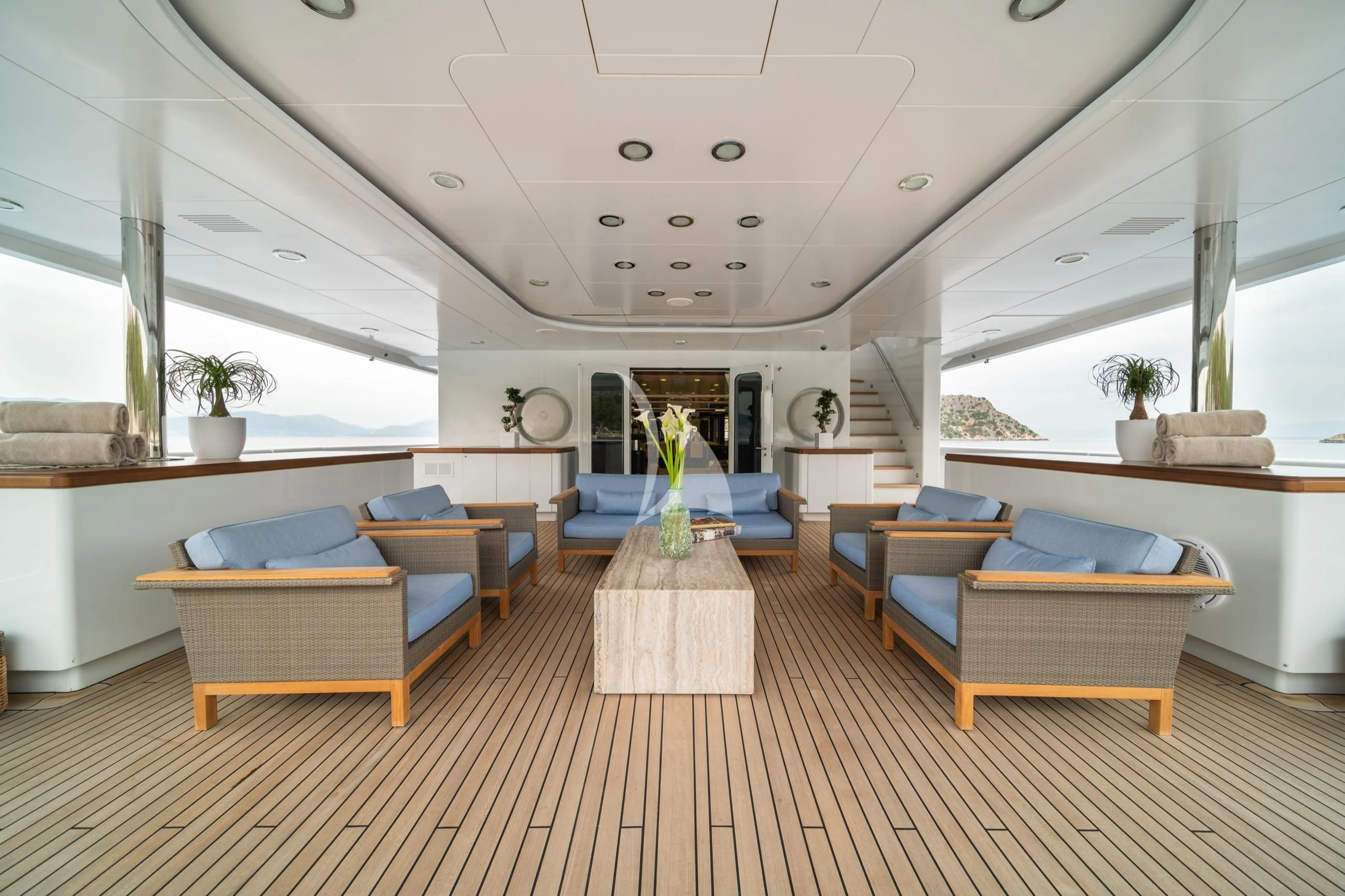 a large room with a wood floor aboard HOLDIN' MY OWN Yacht for Sale