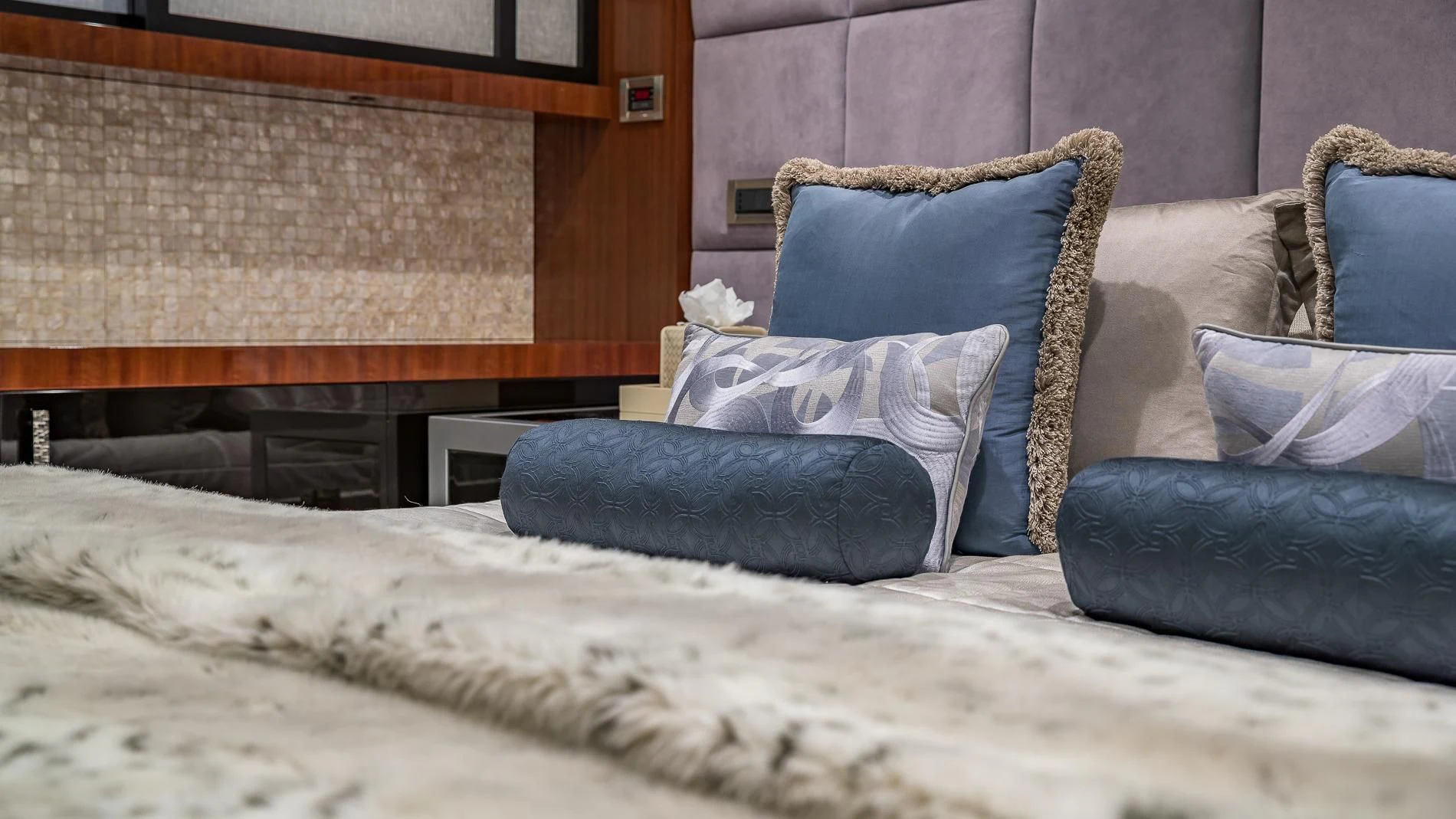 a bed with pillows aboard HOLDIN' MY OWN Yacht for Sale