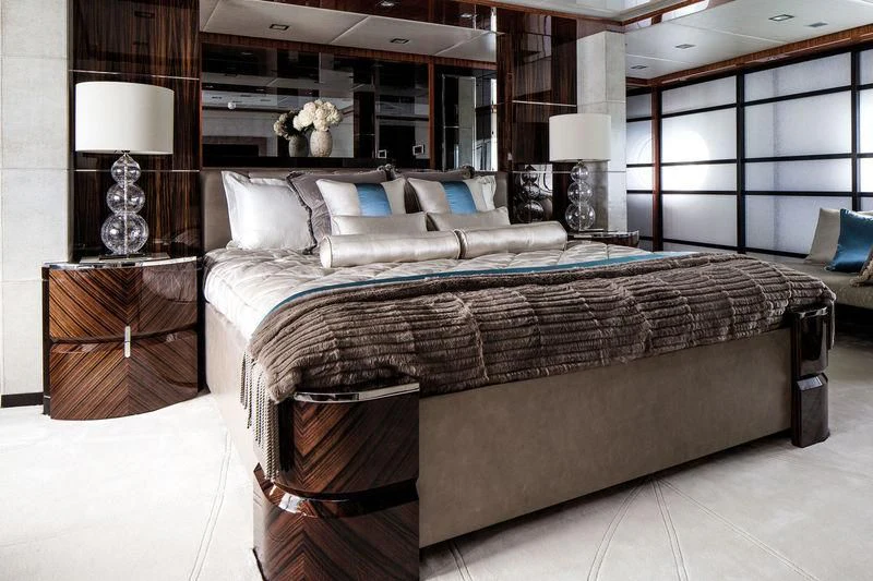 a bed in a room aboard HOLDIN' MY OWN Yacht for Sale
