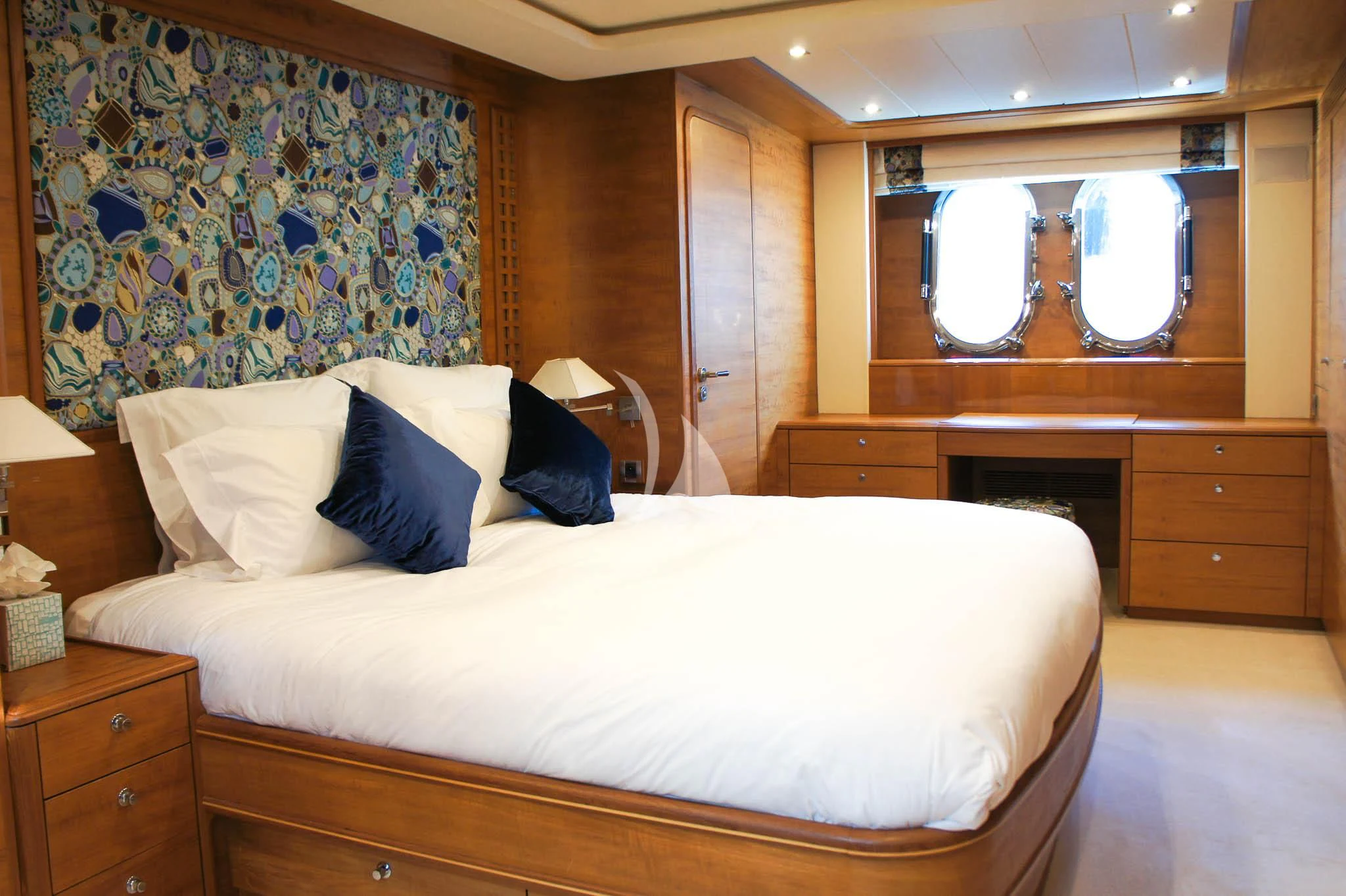 a bed in a room aboard LADY EMMA Yacht for Sale