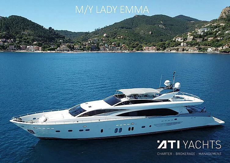 a white yacht on the water aboard LADY EMMA Yacht for Sale