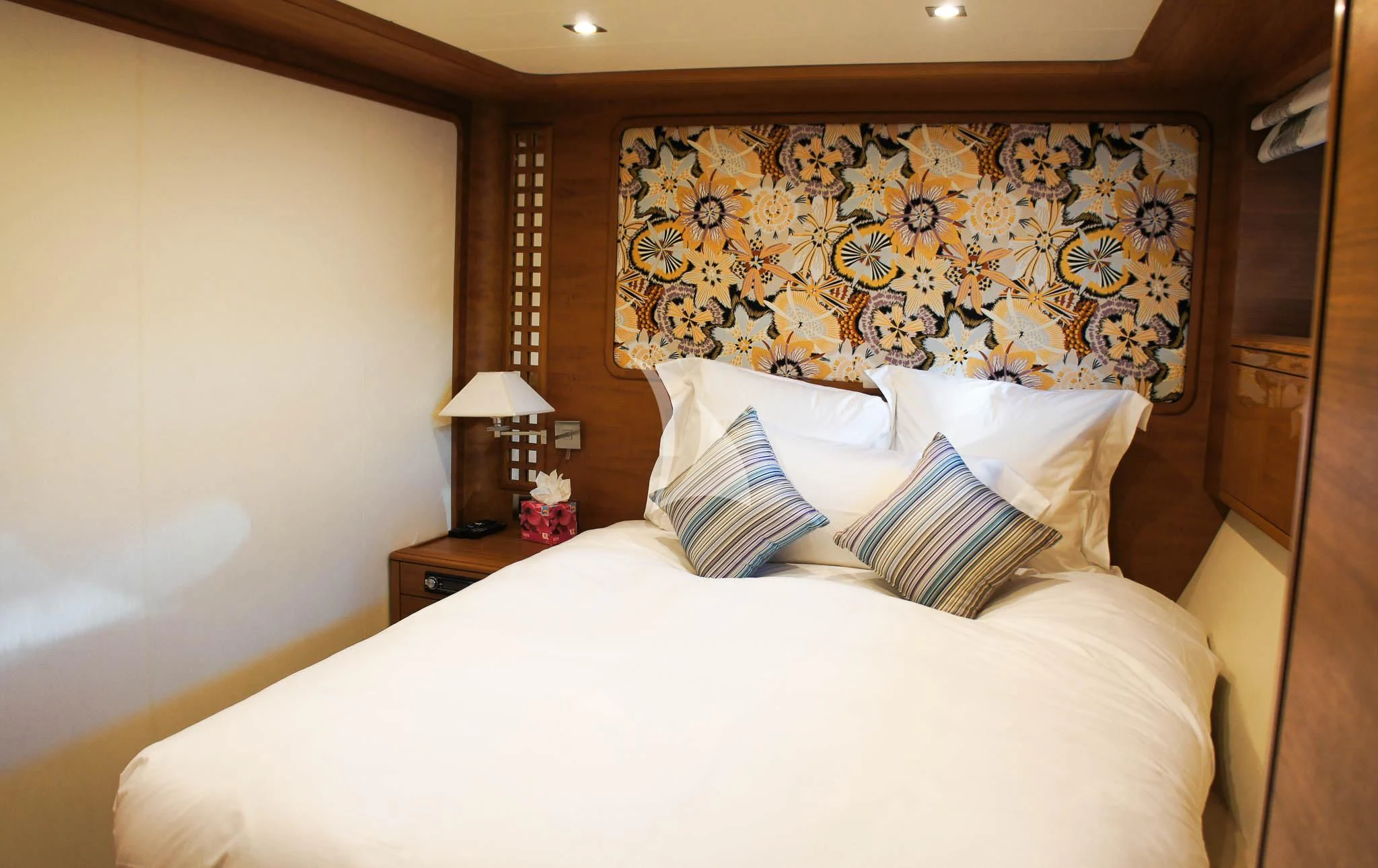 a bed with pillows aboard LADY EMMA Yacht for Sale