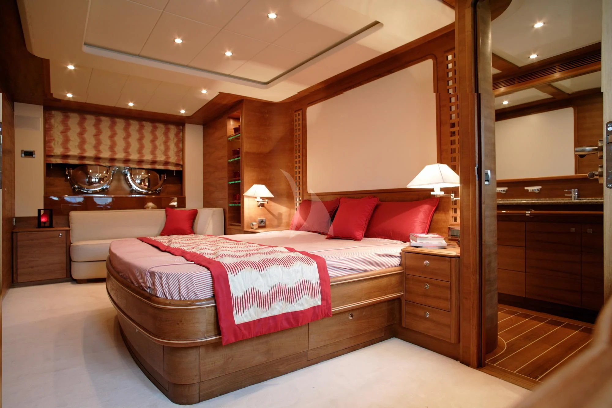 a large hotel room with a bed aboard LADY EMMA Yacht for Sale