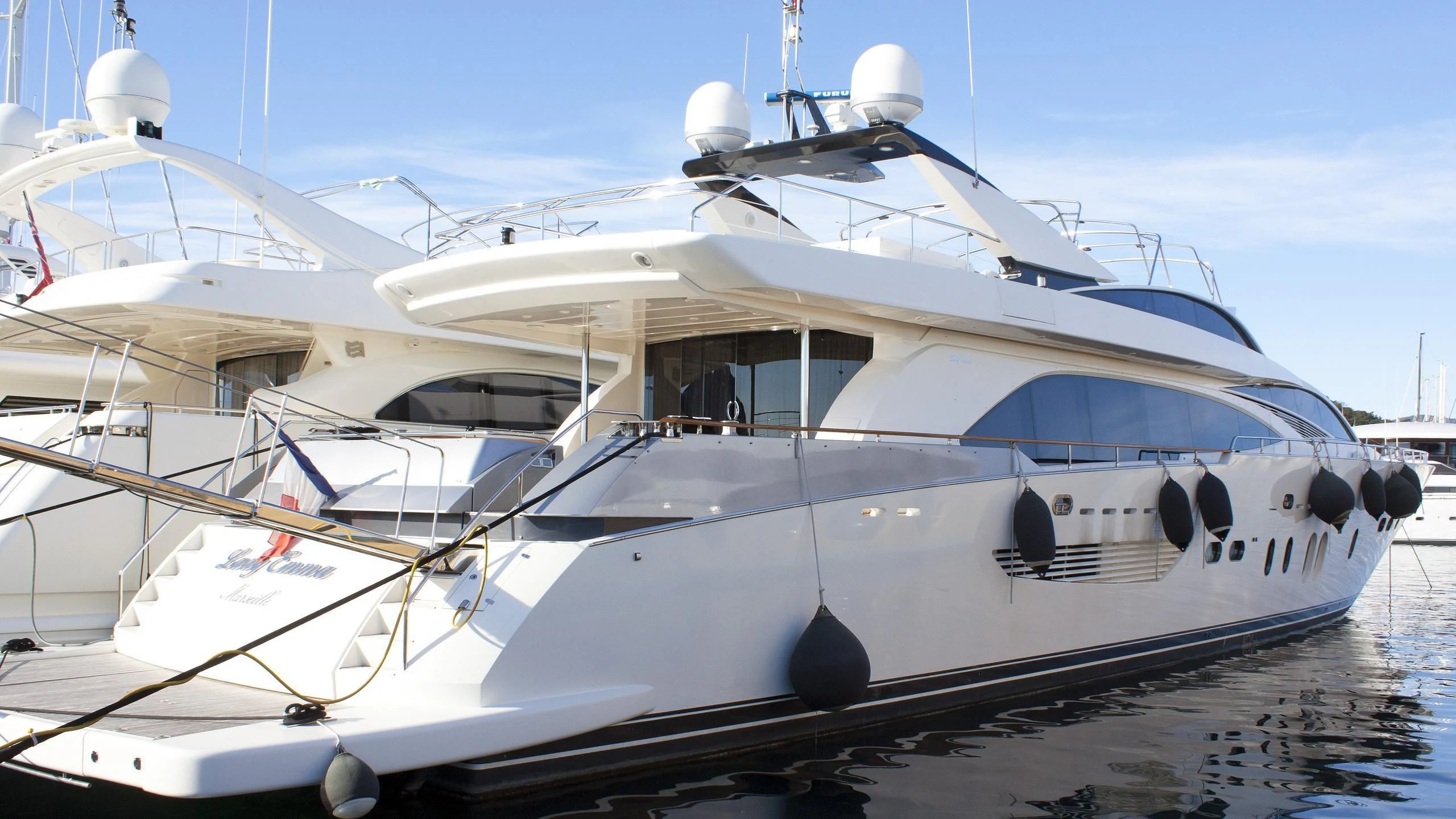 a white yacht on the water aboard LADY EMMA Yacht for Sale