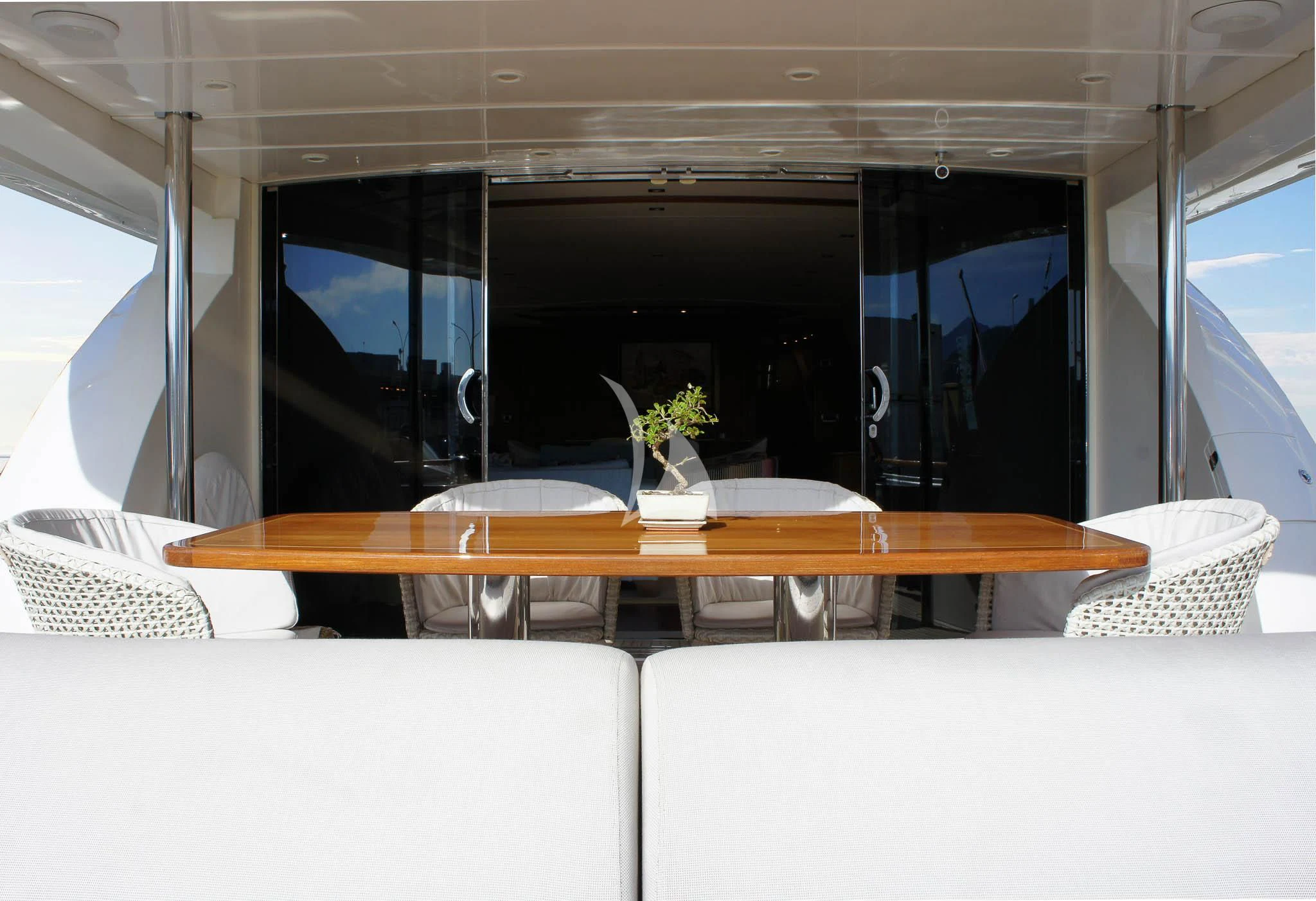 a dining table in a room aboard LADY EMMA Yacht for Sale