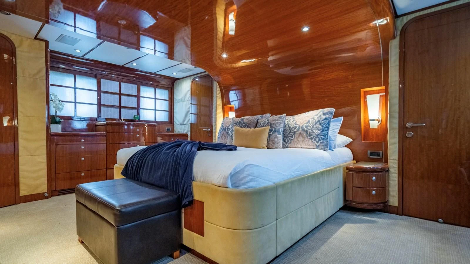 a bed in a room aboard DREAM ON Yacht for Sale