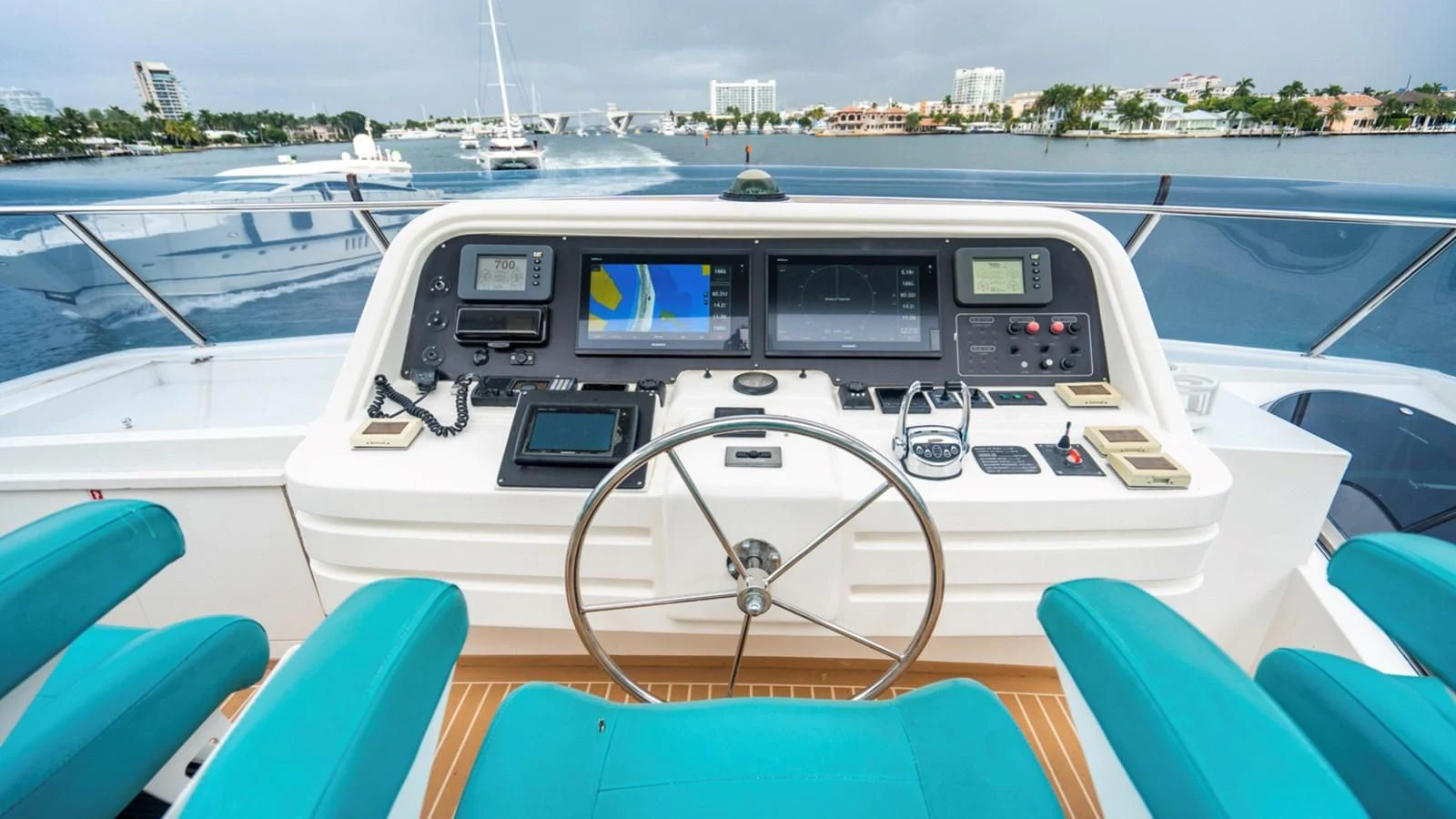 the cockpit of a boat aboard DREAM ON Yacht for Sale