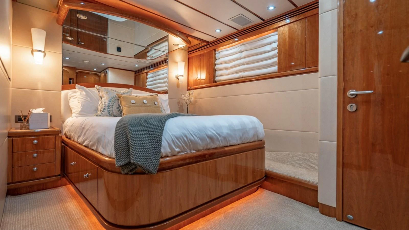 a bed in a room aboard DREAM ON Yacht for Sale