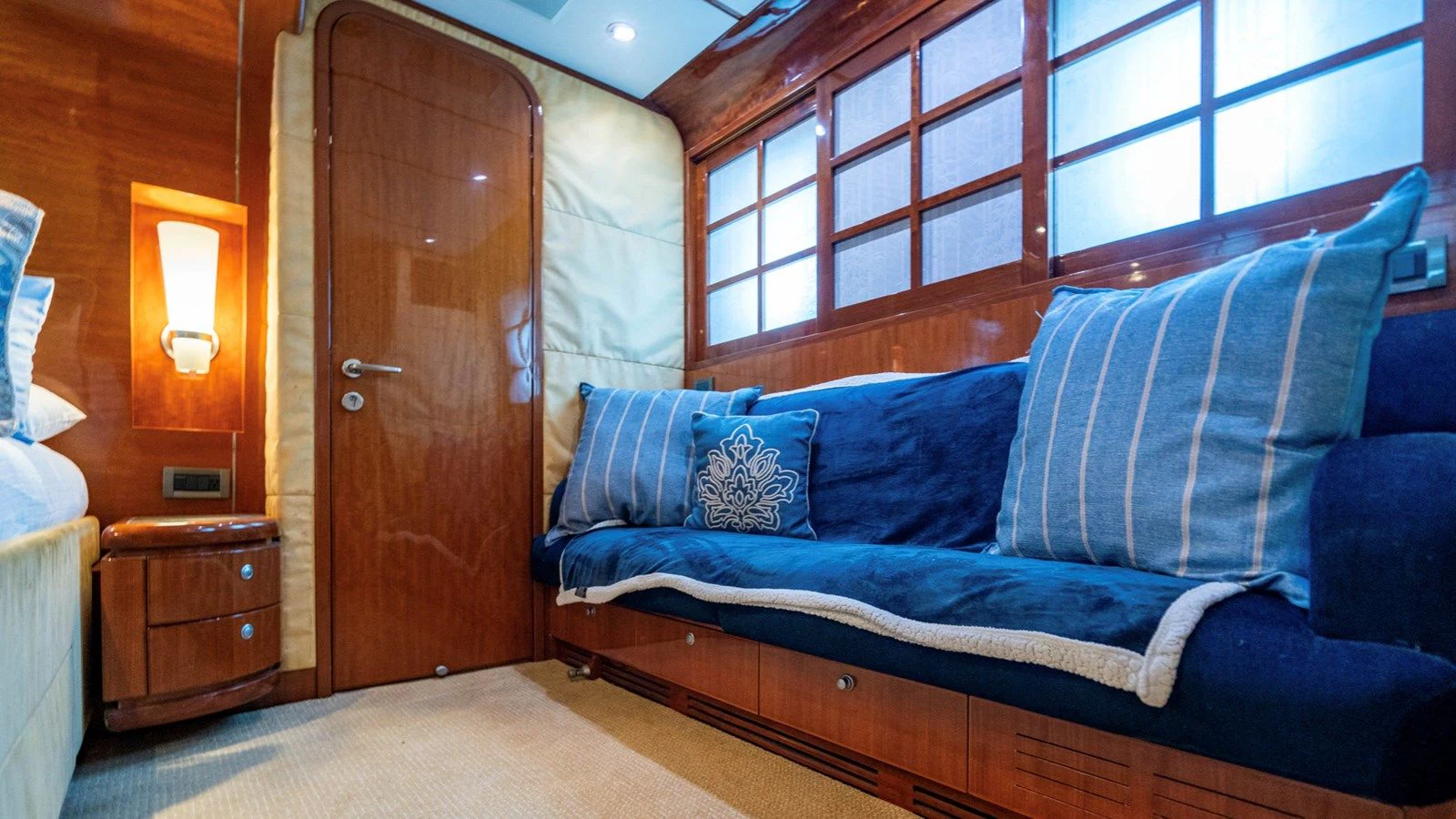 a bed in a room aboard DREAM ON Yacht for Sale