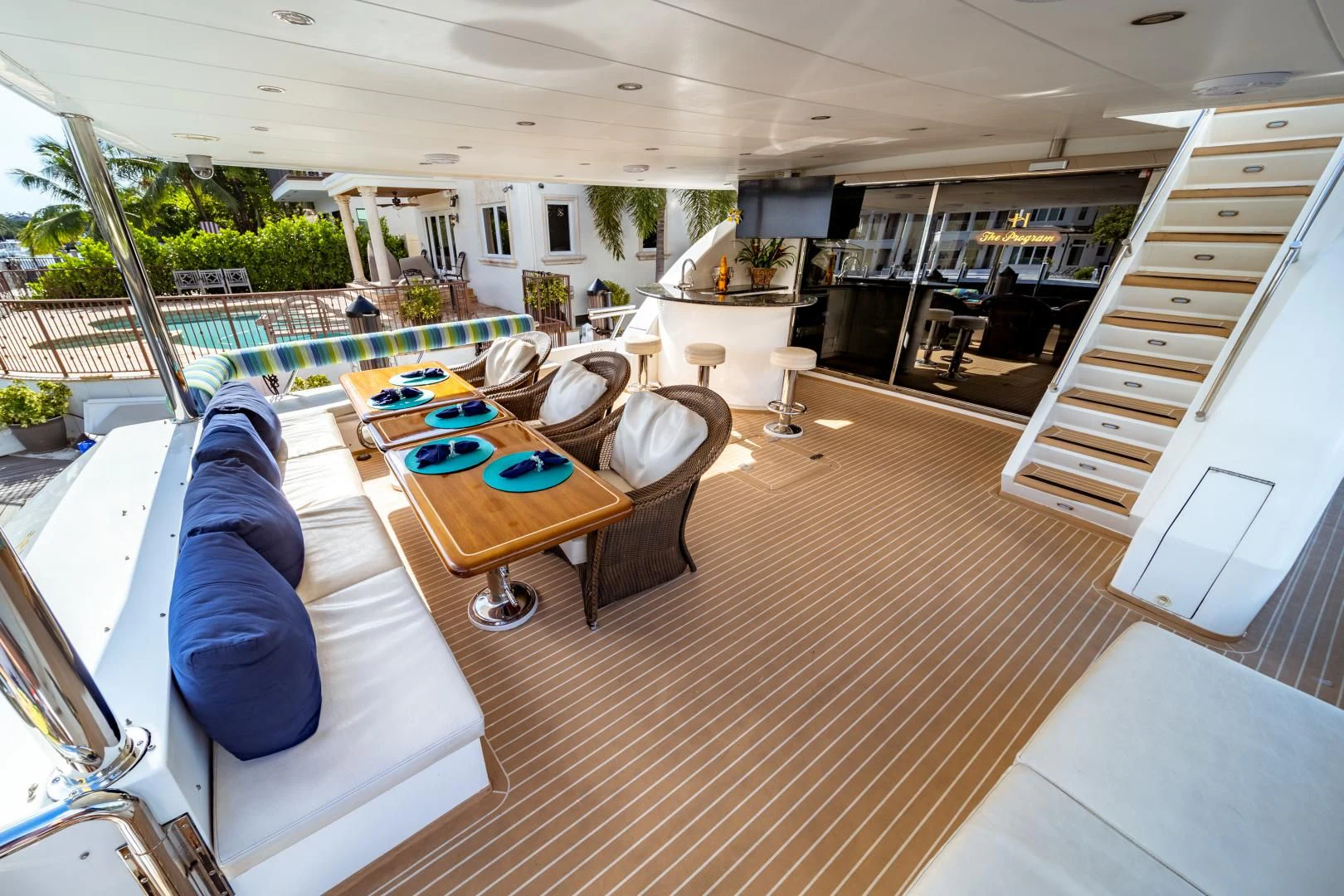 a large living room with a large open floor plan aboard DREAM ON Yacht for Sale
