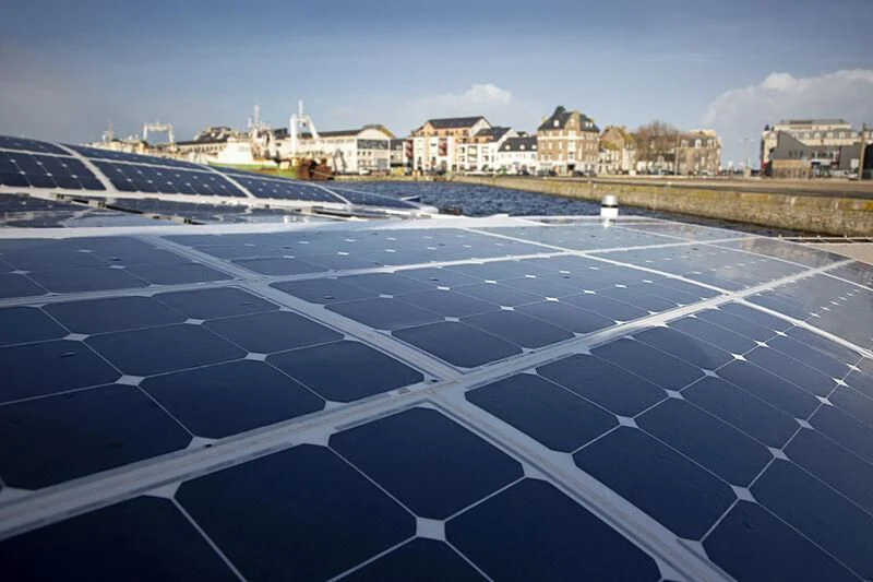 a solar panel on a roof aboard ENERGY OBSERVER Yacht for Sale