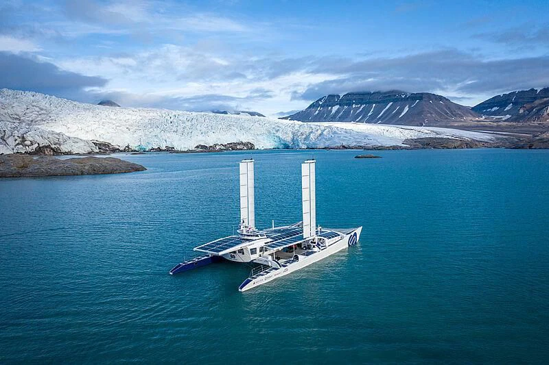 a white structure in the middle of a body of water aboard ENERGY OBSERVER Yacht for Sale
