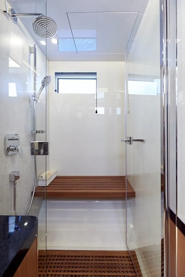 a shower unit in a bathroom aboard BERING 88/05 Yacht for Sale