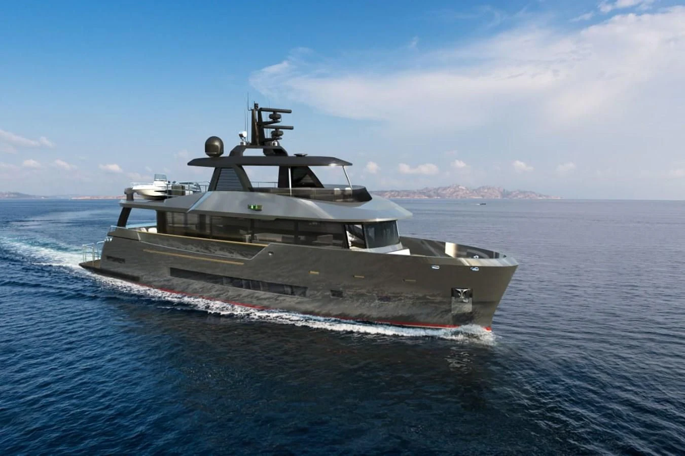 a military ship in the water aboard BERING 88/05 Yacht for Sale