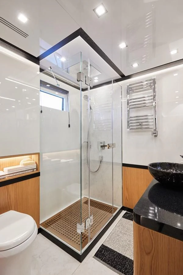 a shower unit in a bathroom aboard BERING 88/05 Yacht for Sale