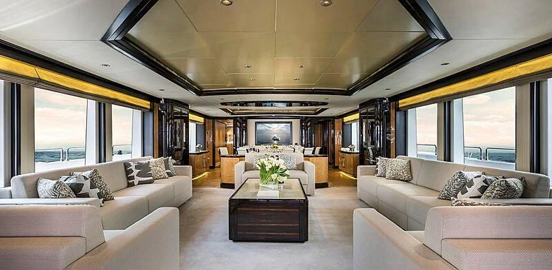 a living room with a large window aboard PERSISTENCE Yacht for Sale