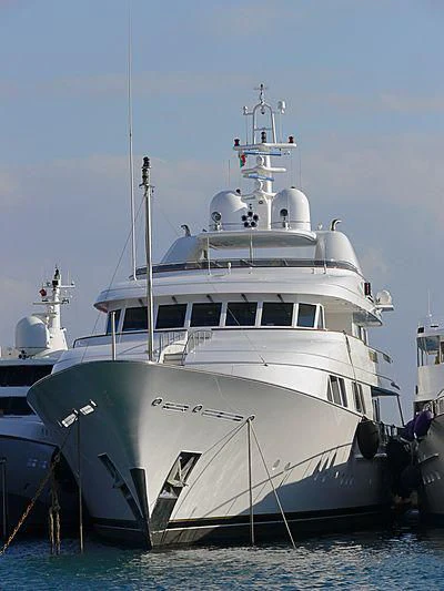 a large white boat aboard AMBITION Yacht for Sale