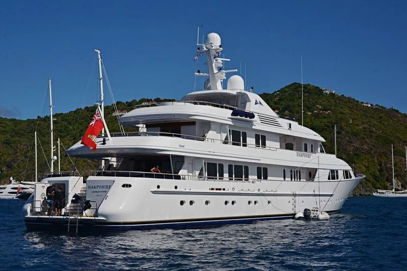 a white boat on water aboard AMBITION Yacht for Sale