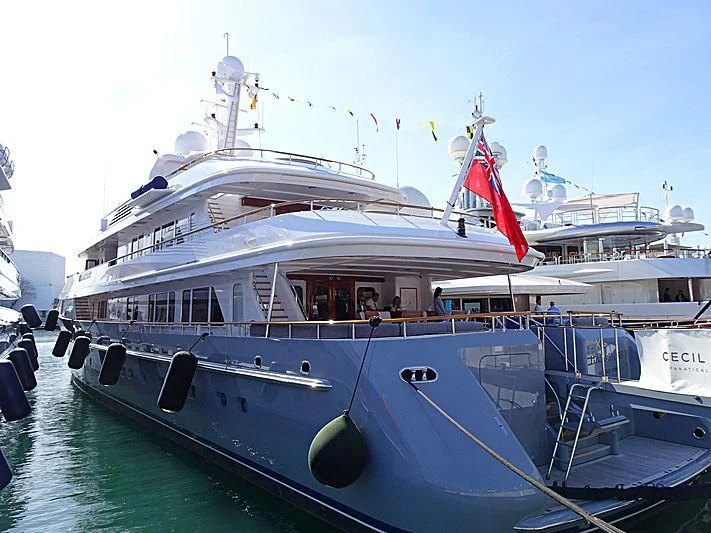 a large boat with people on it aboard AMBITION Yacht for Sale