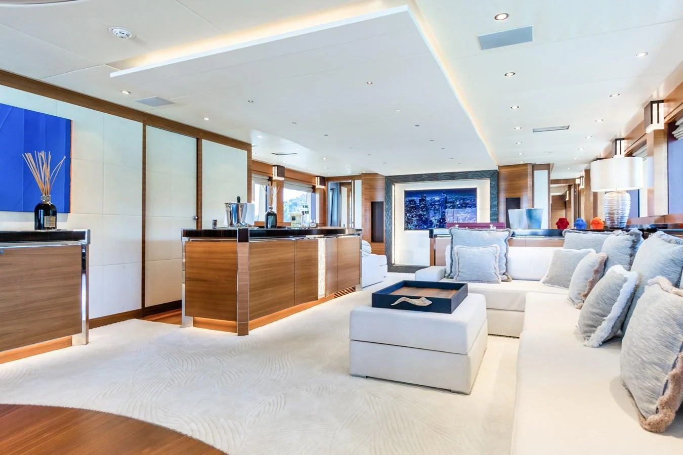 a large living room with a large window aboard SILVER WIND Yacht for Charter