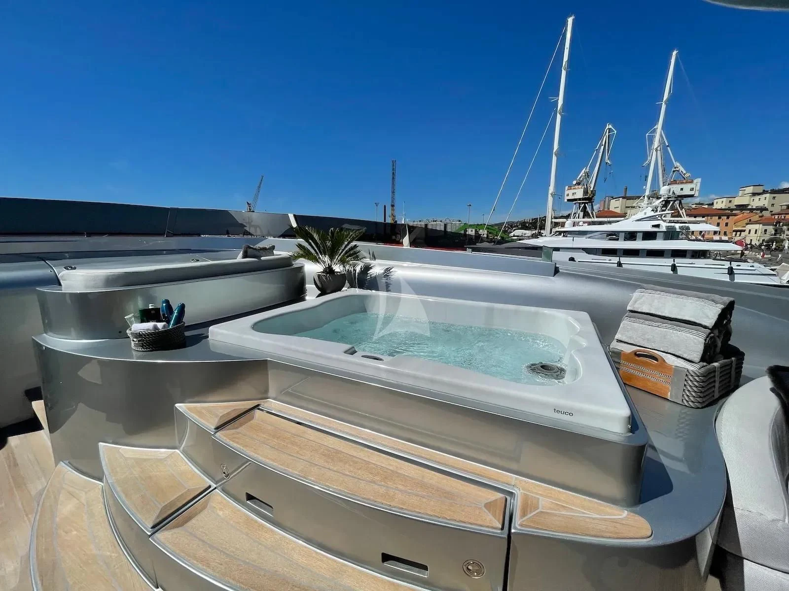a boat in a harbor aboard SILVER WIND Yacht for Charter