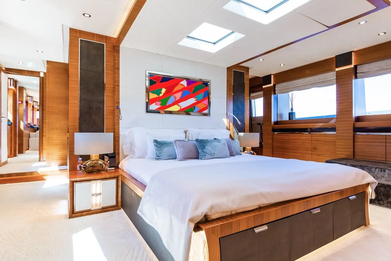 a bedroom with a large bed aboard SILVER WIND Yacht for Charter