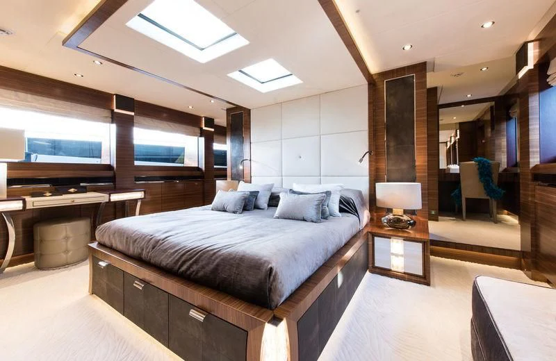 a large bed in a room aboard SILVER WIND Yacht for Charter