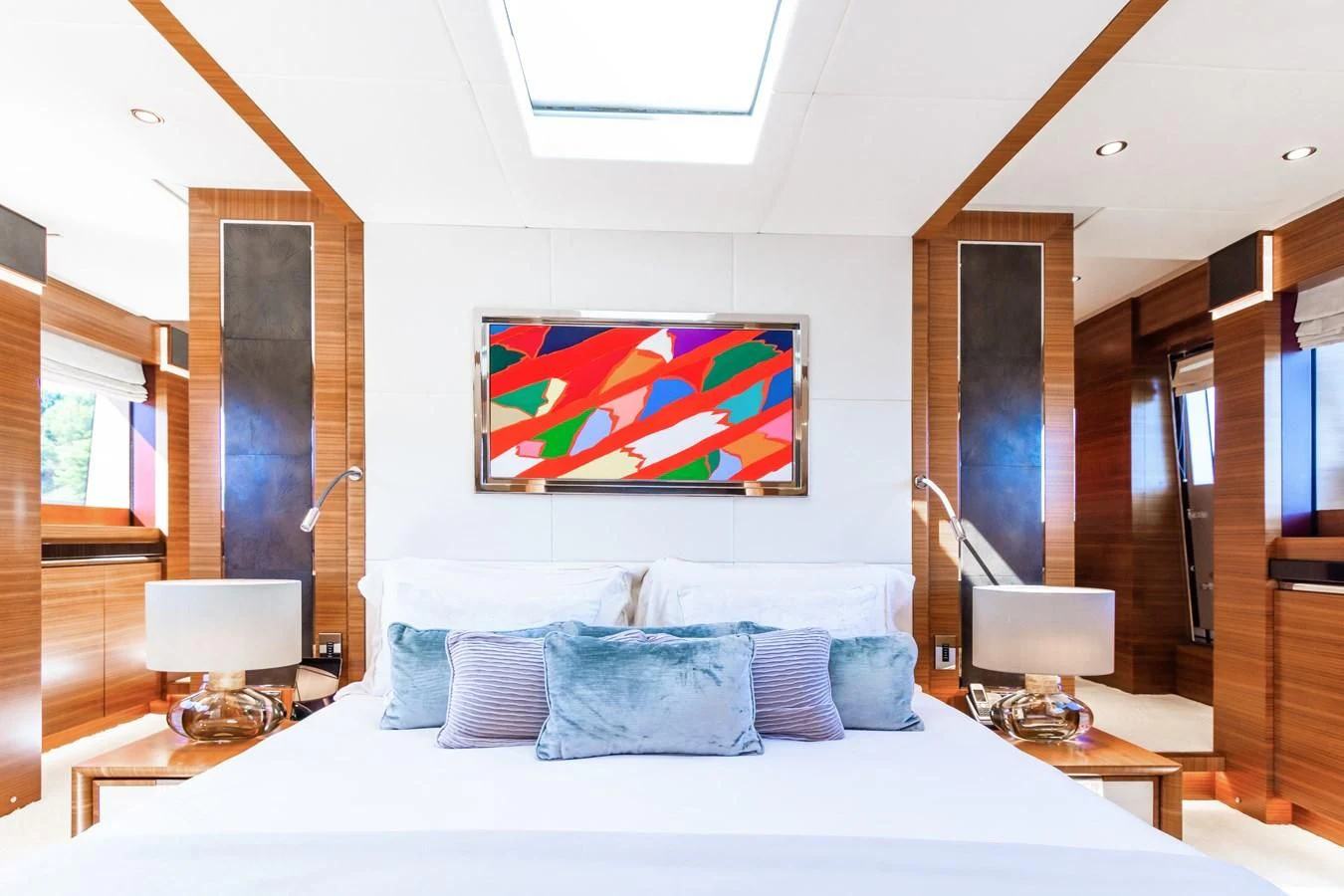 a large bed in a room aboard SILVER WIND Yacht for Charter